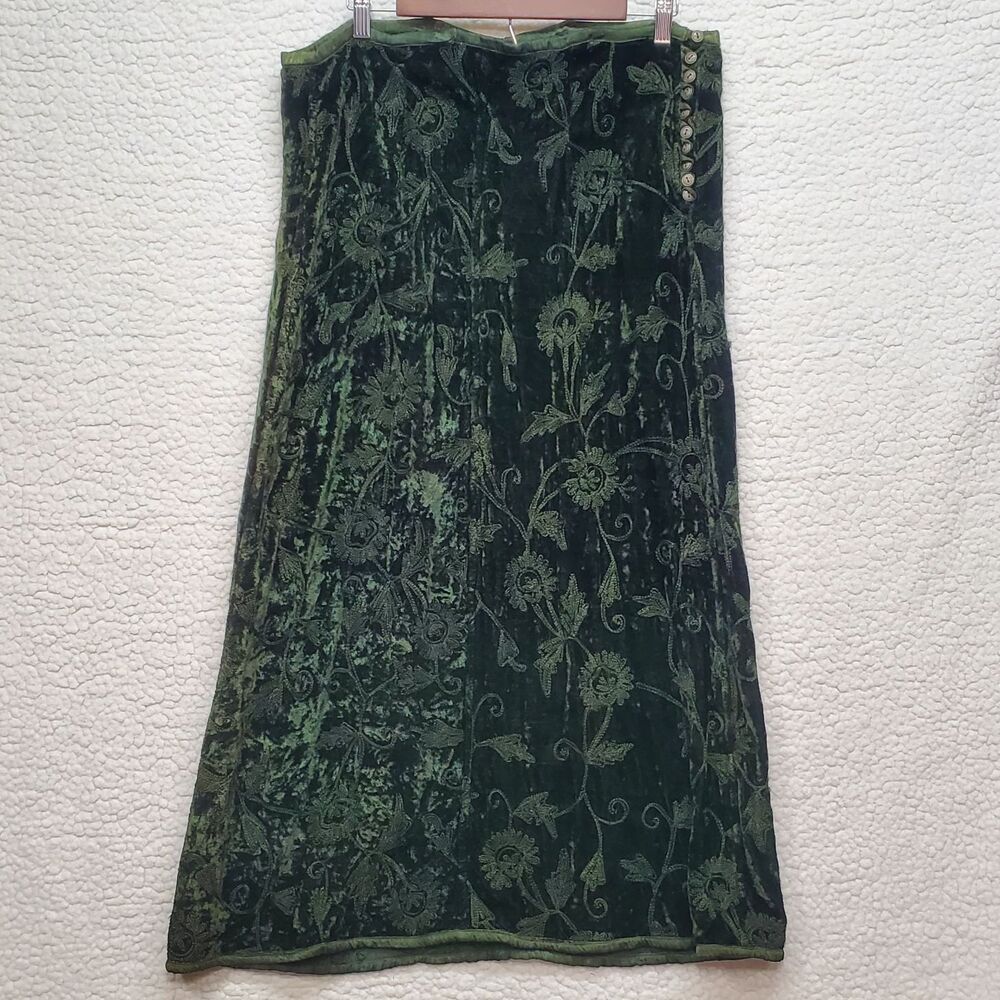 Raaga Broomstick Crinkle Viscose Velvet Skirt Women's XL Multi Colored Maxi Boho